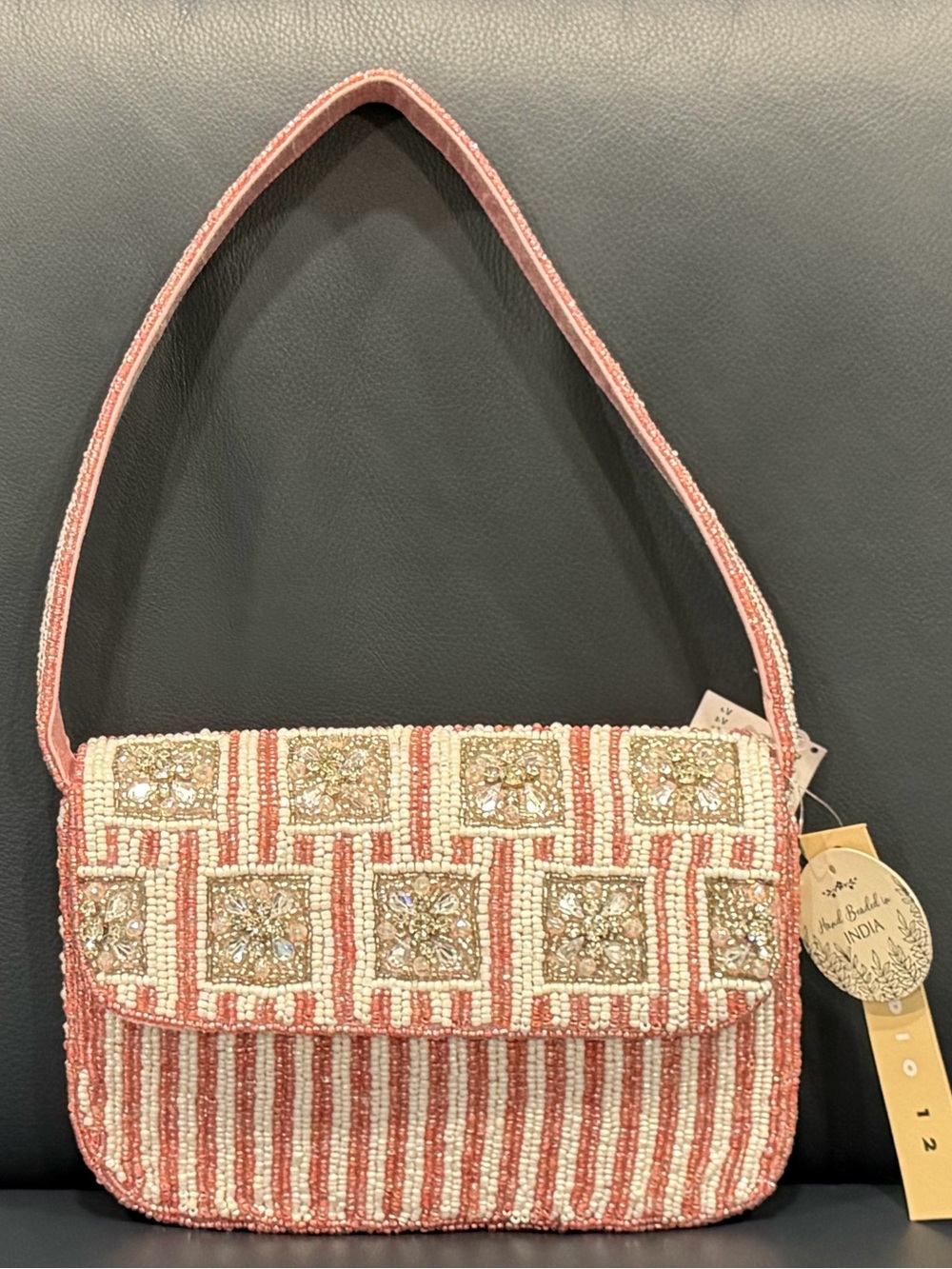 Embellished Pink & Cream Beaded Shoulder Bag